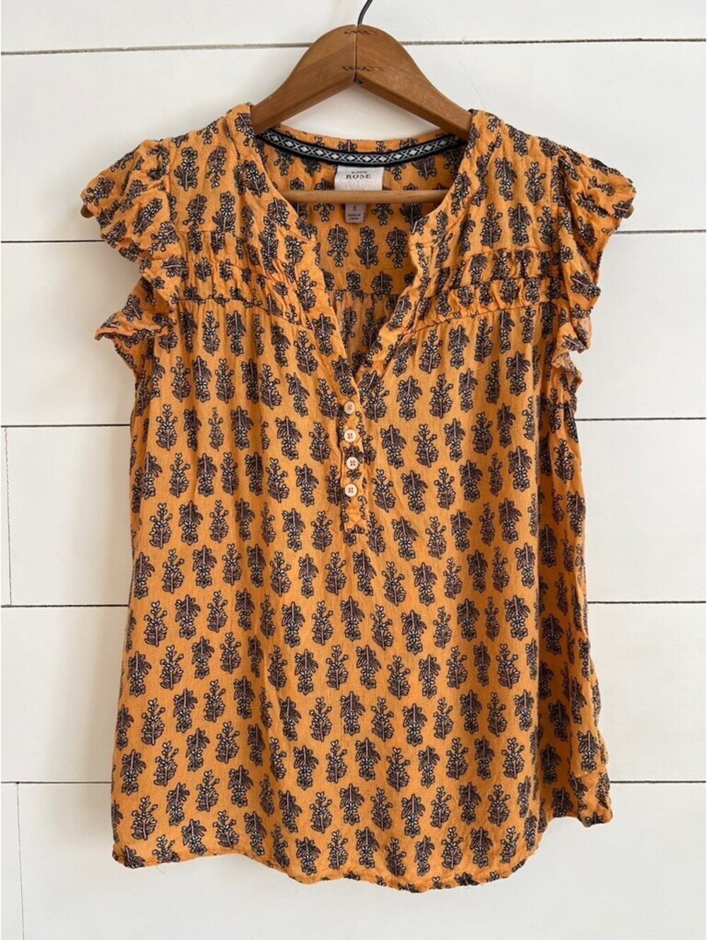 Knox Rose Blockprint Flutter Sleeve Blouse Women's Size S Boho Coquette Summer